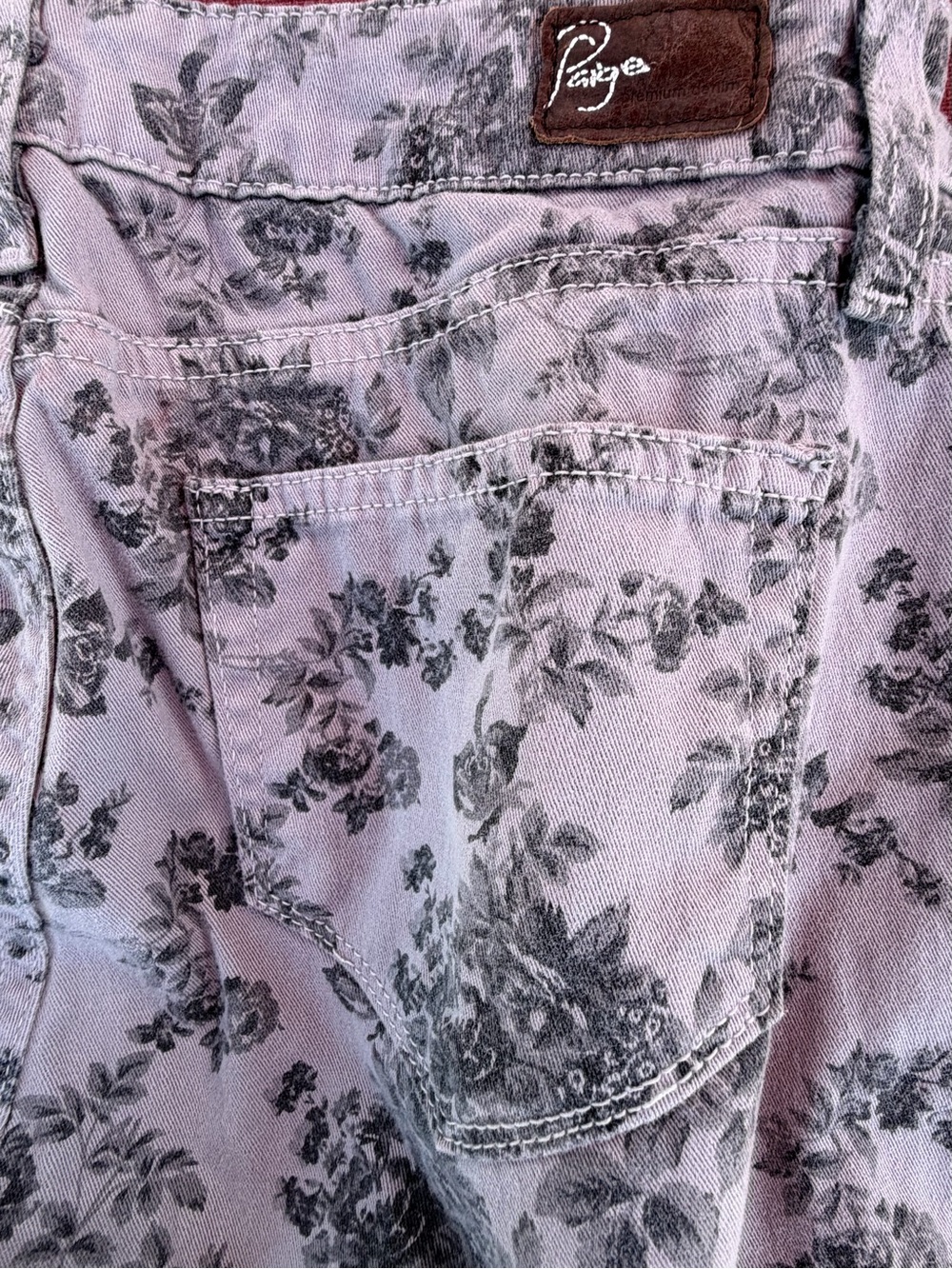 PAIGE Peg Skinny Floral Print Jeans Pink Gray - Picture 13 of 14